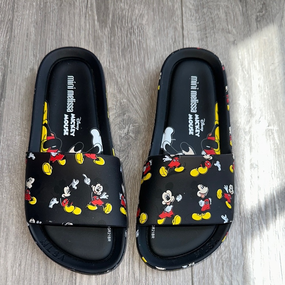 Mini Melissa Black and Red Sandals with Mickey Mouse Design